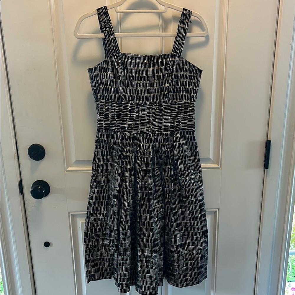 Talbots Black and White Smocked Midi Sundress